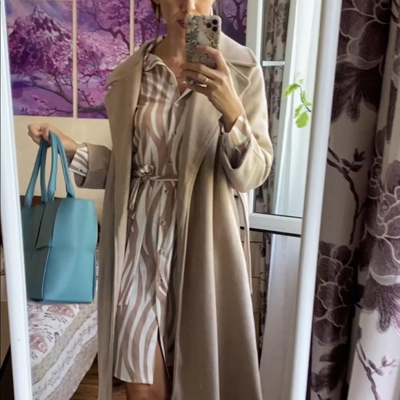 Wool coat long Heather apricot khaki womens winter outerwear - Picture 7 of 8